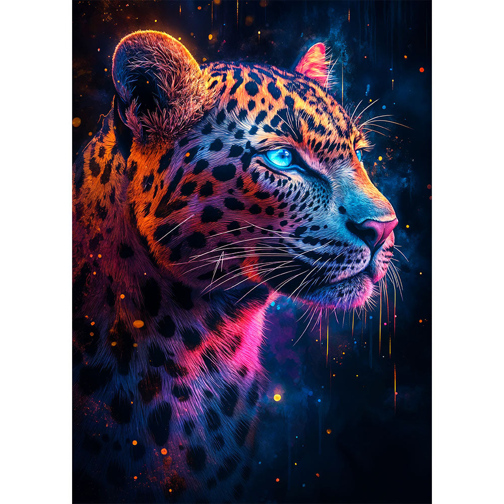 5D Diamond Painting AB Steine - Neonleopard mit 100 Farben, Unique-Diamond