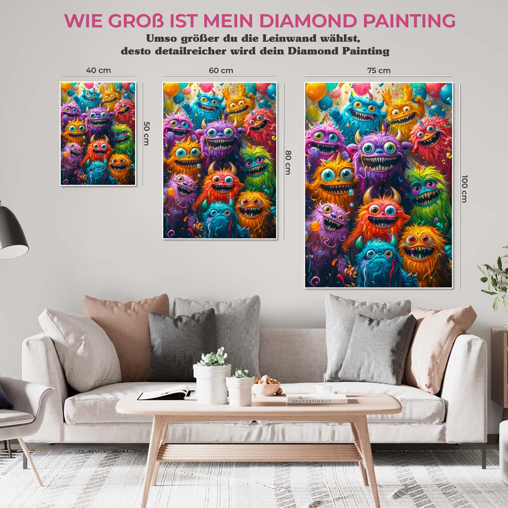 5D Diamond Painting AB Steine - Monster-Party mit 100 Farben, Unique-Diamond