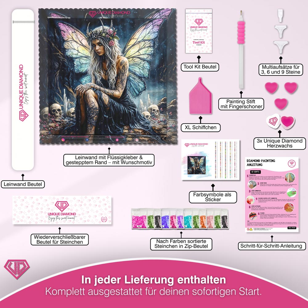 5D Diamond Painting –  Schattenfee mit Regenbogenflügeln Unique-Diamond