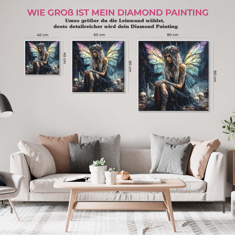 5D Diamond Painting AB Steine - Schattenfee mit Regenbogenflügeln, Unique-Diamond