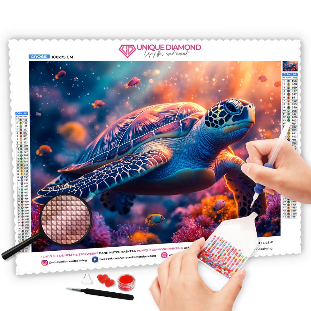 5D Diamond Painting AB Steine - Strahlende Meeresschildkröte mit 100 Farben, Unique-Diamond