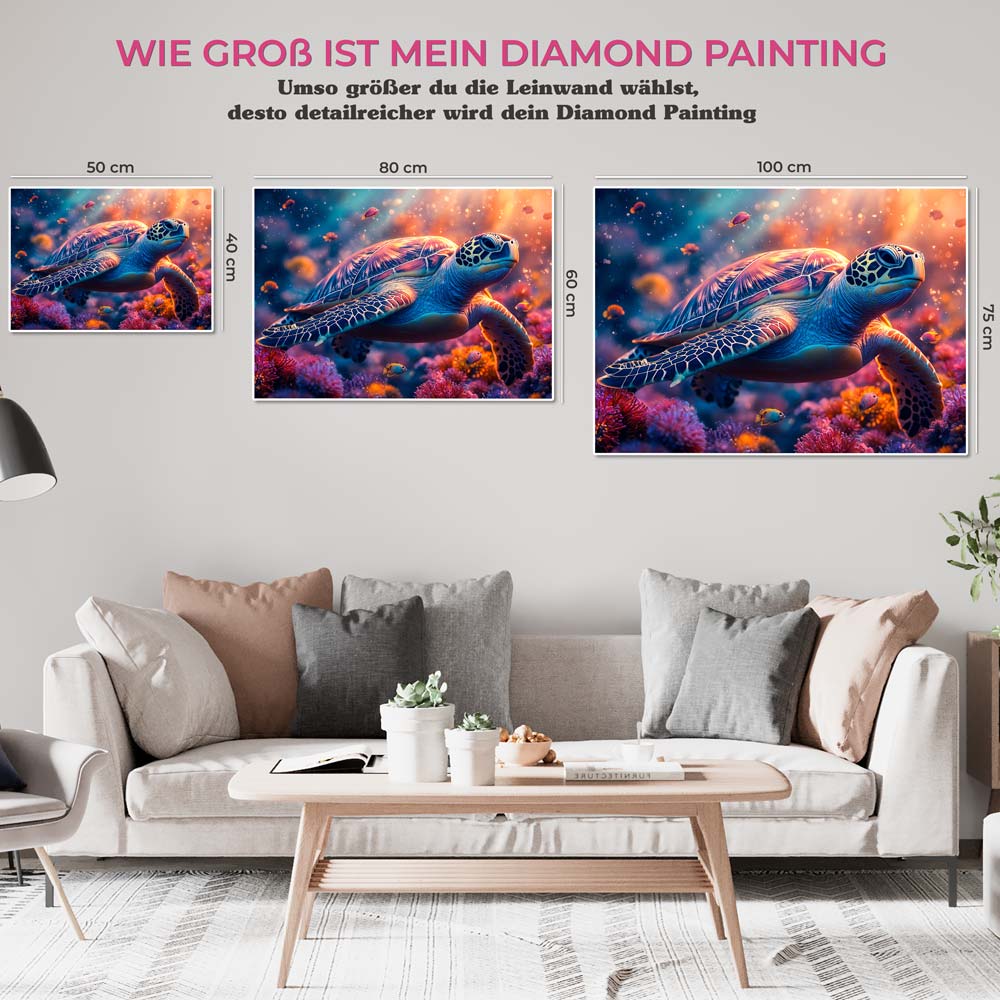 5D Diamond Painting AB Steine - Strahlende Meeresschildkröte mit 100 Farben, Unique-Diamond