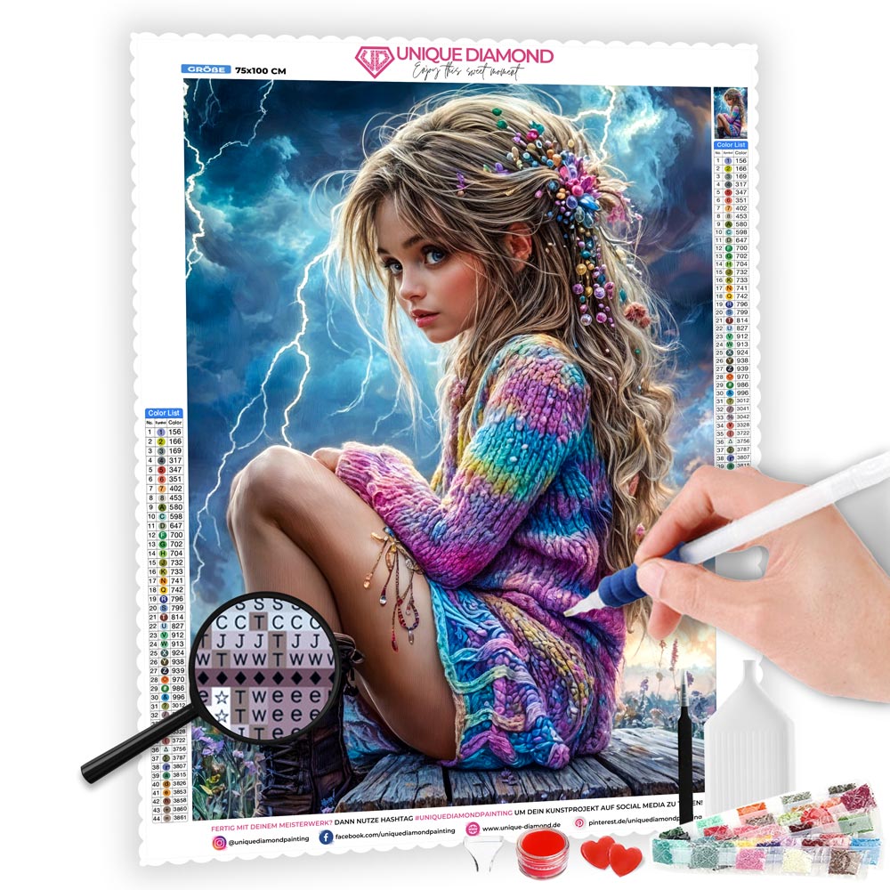 5D Diamond Painting AB Steine - Sturmprinzessin mit 100 Farben, Unique-Diamond