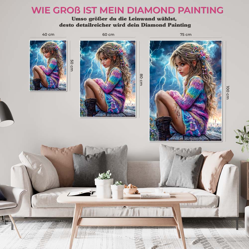 5D Diamond Painting AB Steine - Sturmprinzessin mit 100 Farben, Unique-Diamond