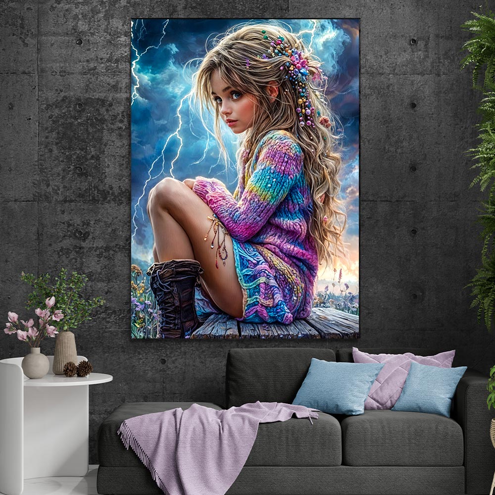 5D Diamond Painting AB Steine - Sturmprinzessin mit 100 Farben, Unique-Diamond