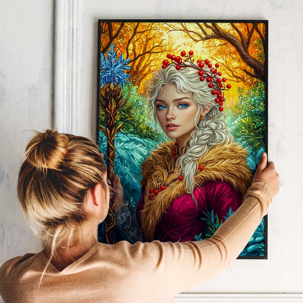 5D Diamond Painting AB Steine - Waldelfenprinzessin in Herbstlandschaft mit 100 Farben, Unique-Diamond