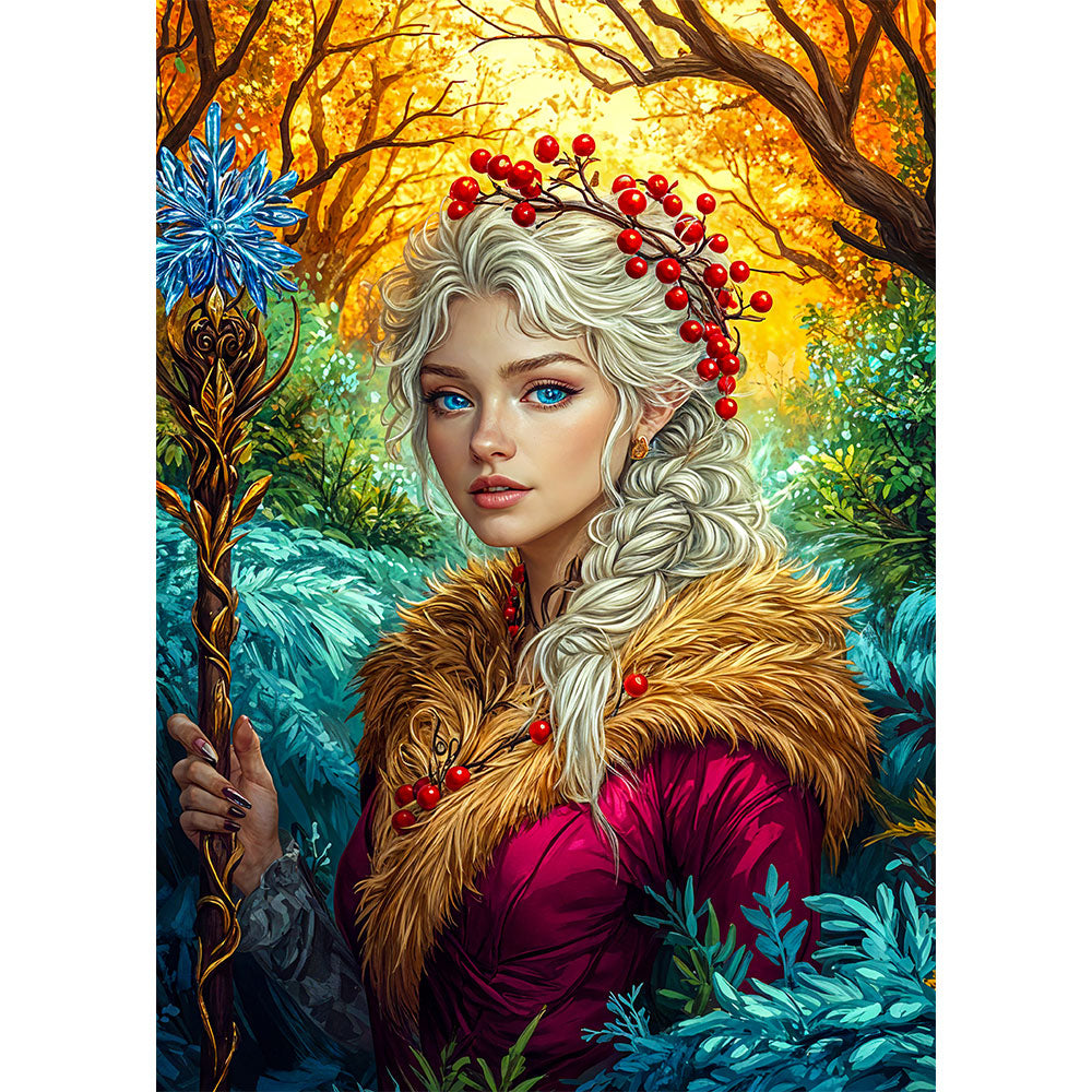 5D Diamond Painting AB Steine - Waldelfenprinzessin in Herbstlandschaft mit 100 Farben, Unique-Diamond