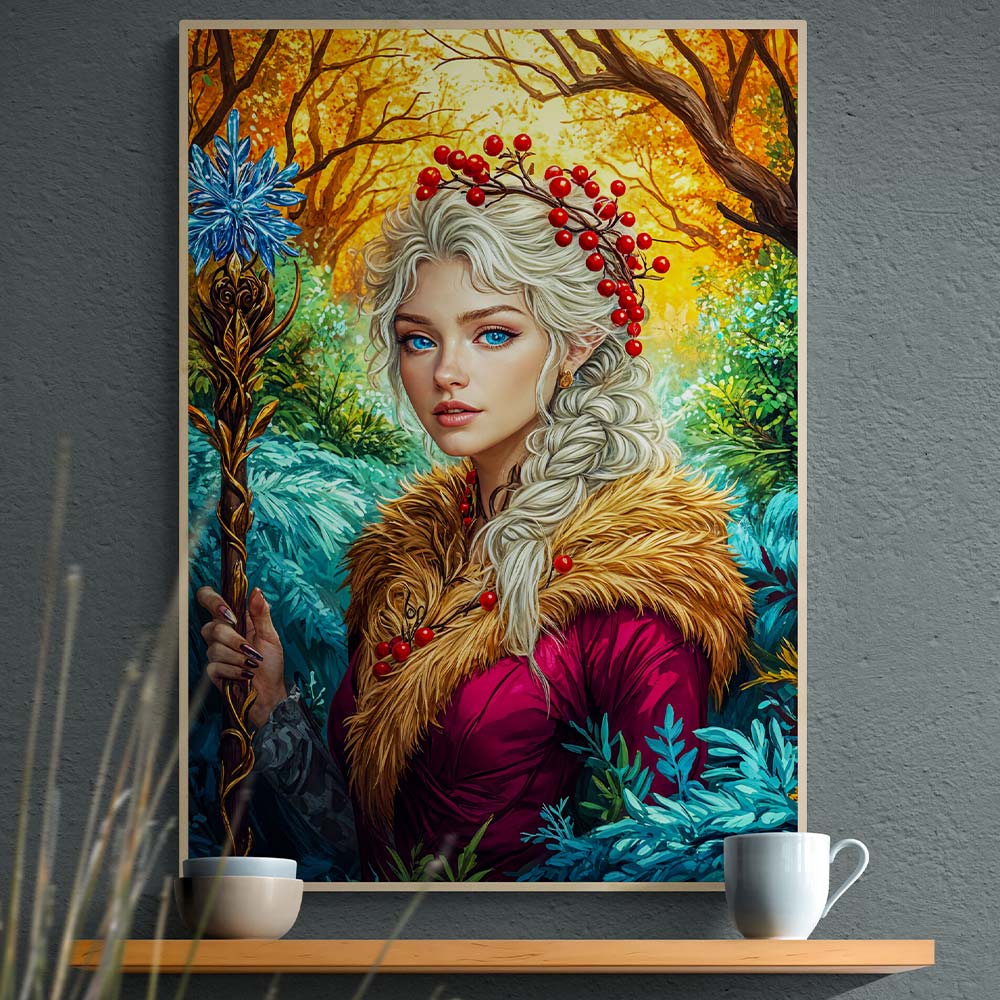 5D Diamond Painting AB Steine - Waldelfenprinzessin in Herbstlandschaft mit 100 Farben, Unique-Diamond