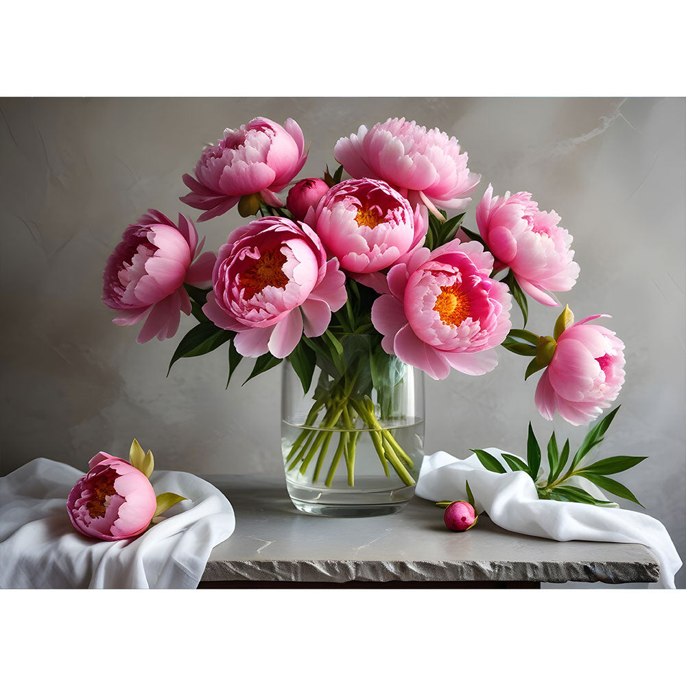 5D Diamond Painting AB Steine A Bouquet Of Vibrant Pink Peonies, Unique-Diamond