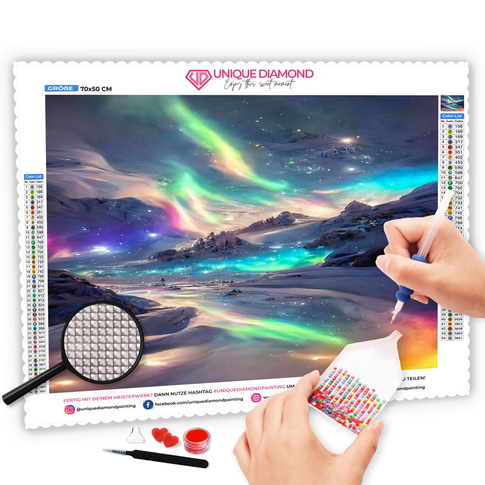 5D Diamond Painting AB Steine Aurora Landschaft, Unique-Diamond