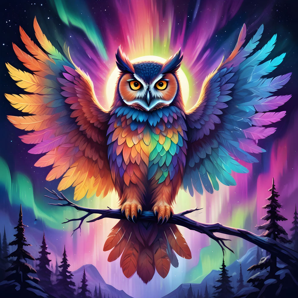 5D Diamond Painting AB Steine Aurora Owl mit 100 Farben, Unique-Diamond