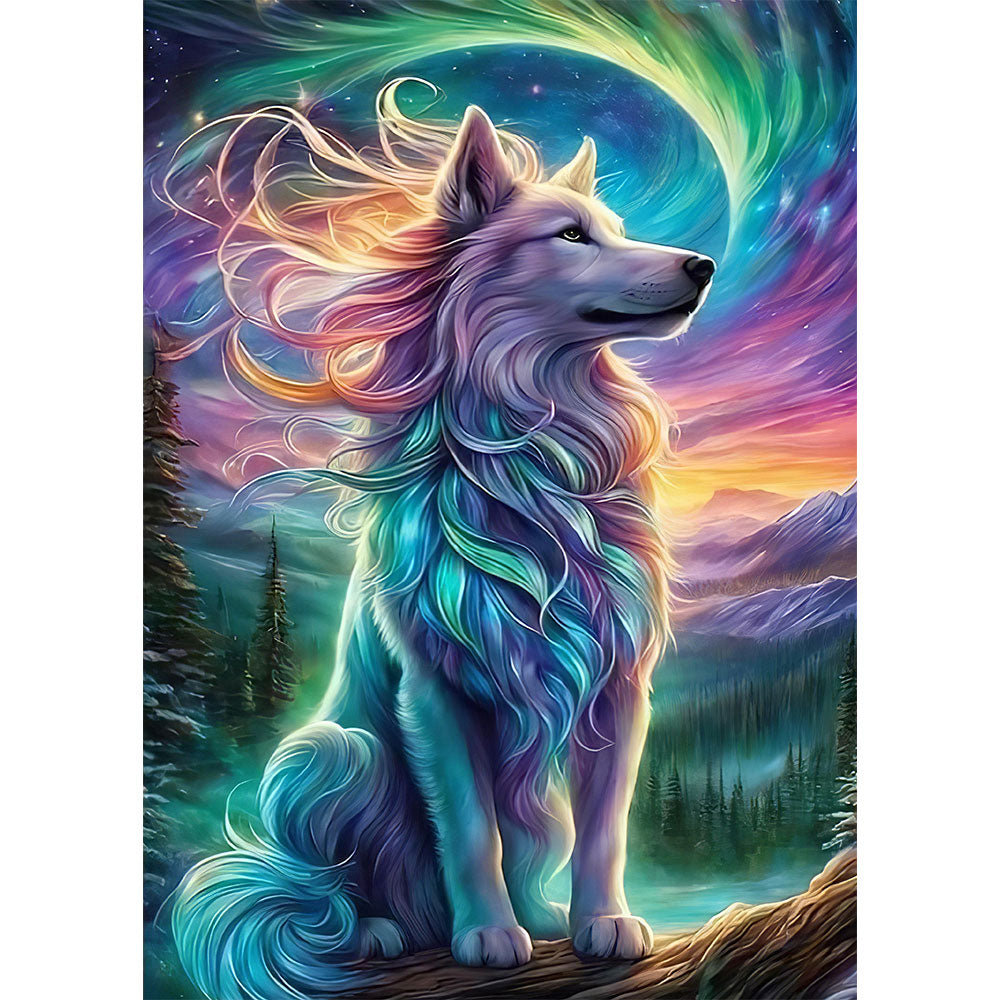 5D Diamond Painting AB Steine Aurora Wolf mit 100 Farben, Unique-Diamond