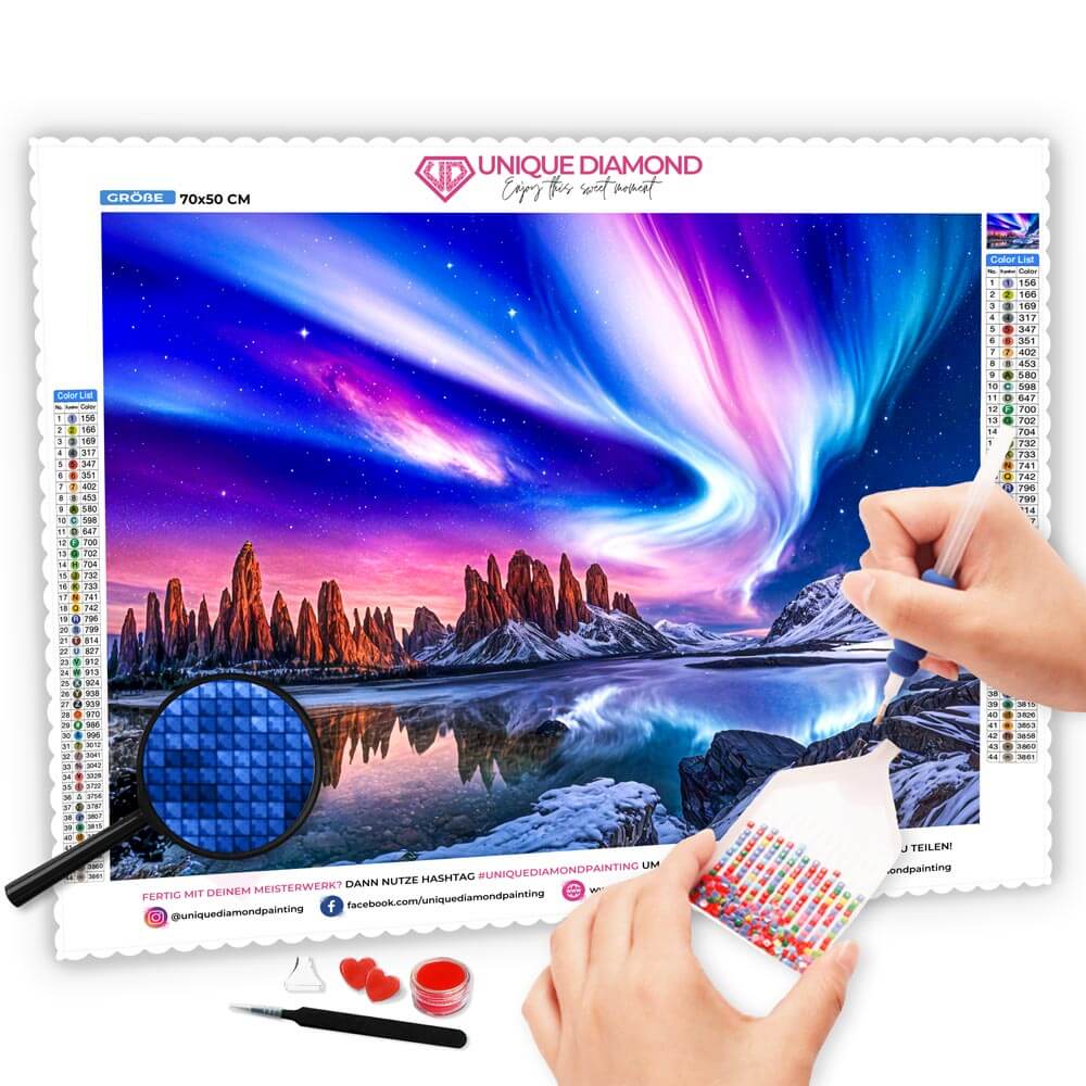 5D Diamond Painting AB Steine Aurora mit 100 Farben, Unique-Diamond