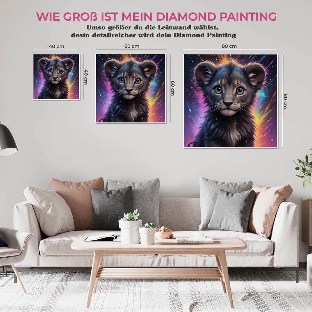 5D Diamond Painting AB Steine Baby Löwe mit 100 Farben, Unique-Diamond