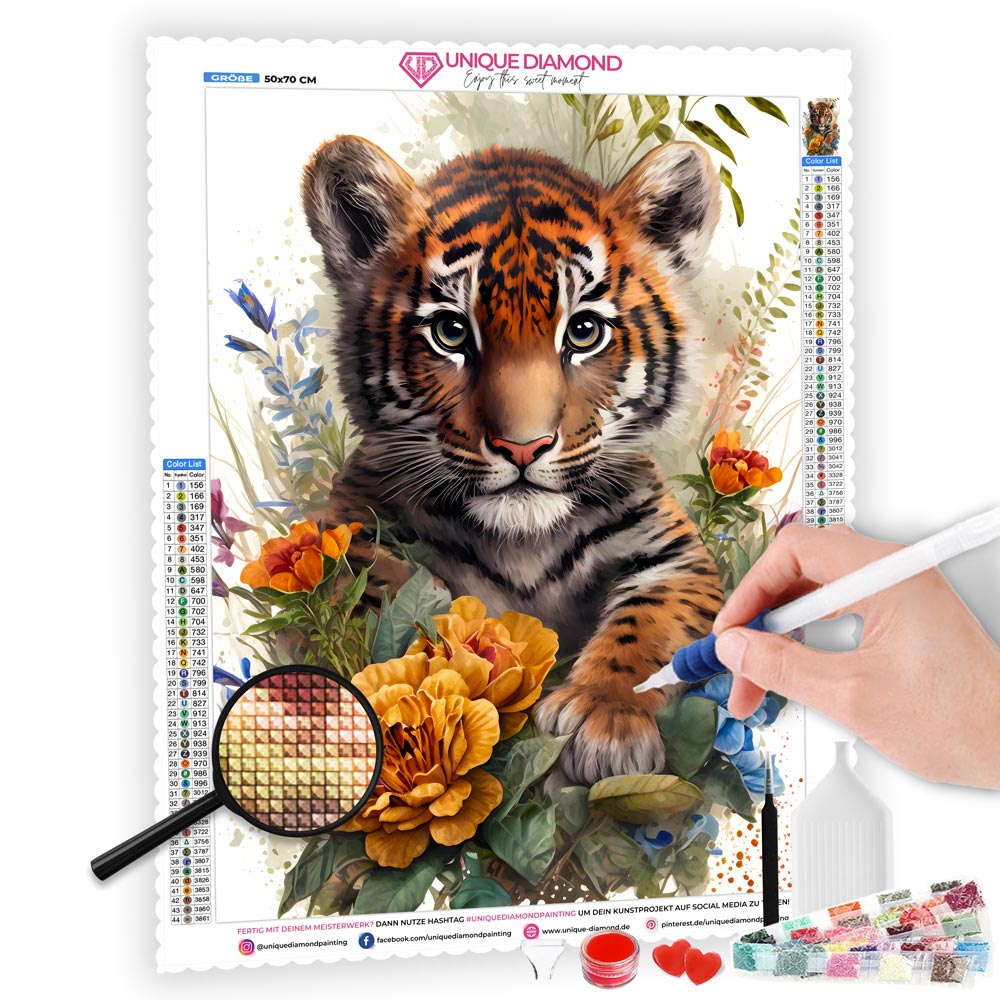 5D Diamond Painting AB Steine Baby Tiger, Unique-Diamond