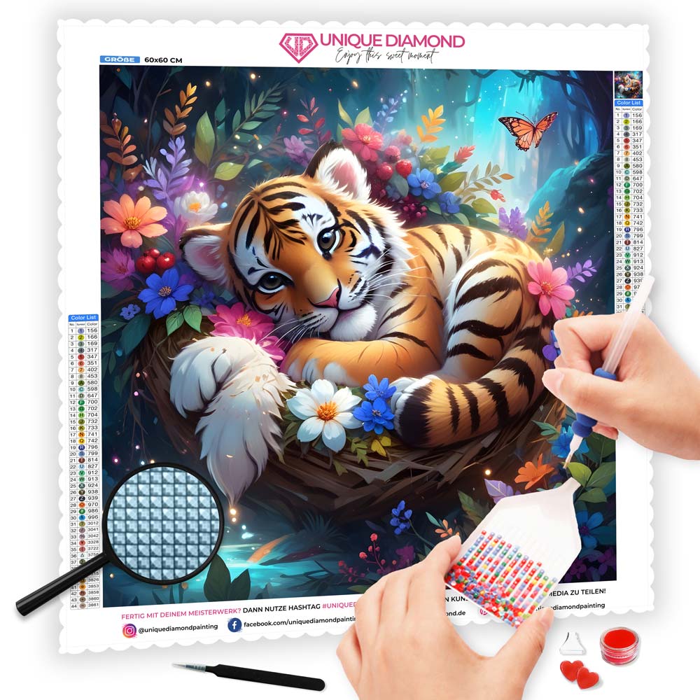 5D Diamond Painting AB Steine Baby Tiger mit 100 Farben, Unique-Diamond