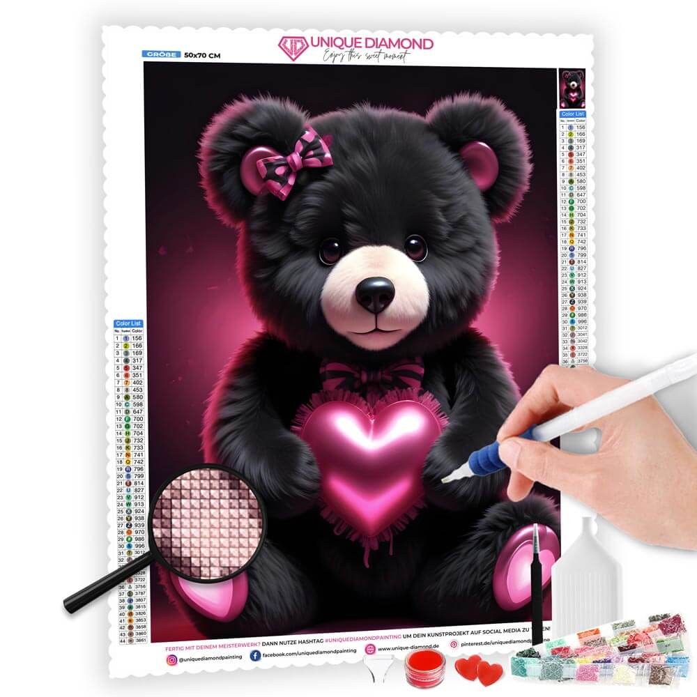 5D Diamond Painting AB Steine Bear With Heart, Unique-Diamond