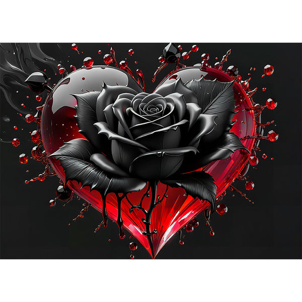5D Diamond Painting AB Steine Black Rose With Heart, Unique-Diamond