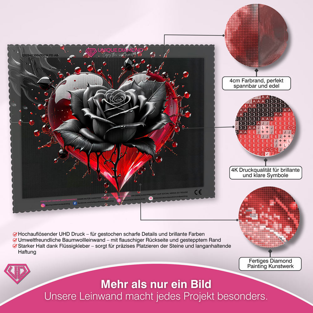 5D Diamond Painting – Black Rose With Heart Unique-Diamond