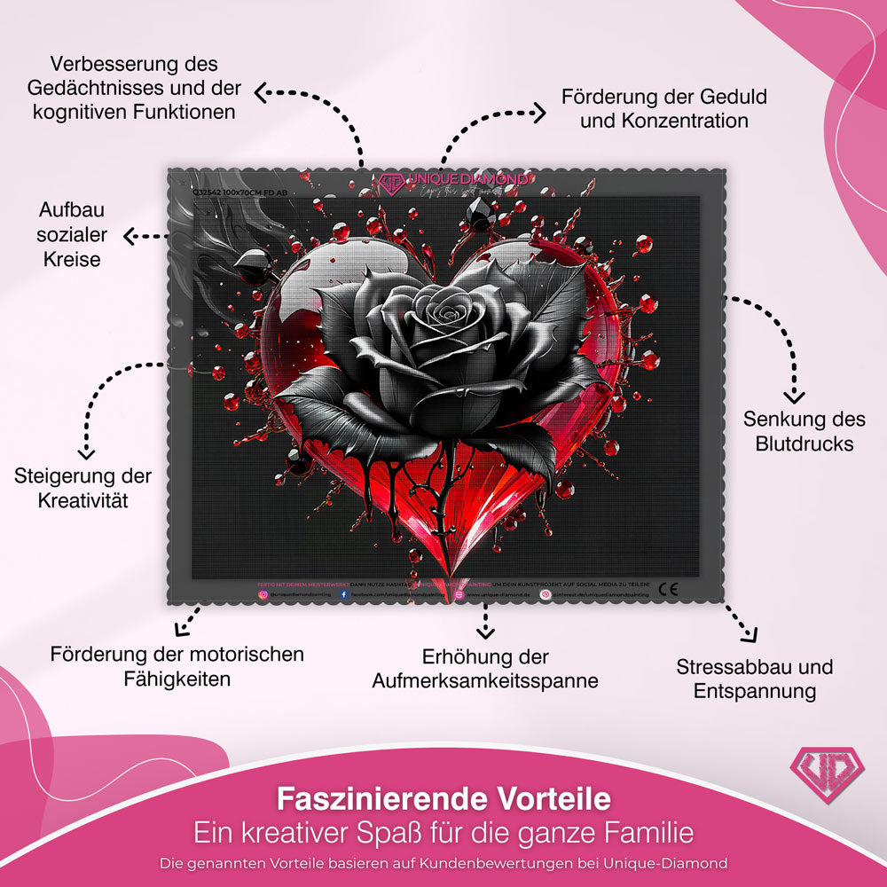 5D Diamond Painting – Black Rose With Heart Unique-Diamond