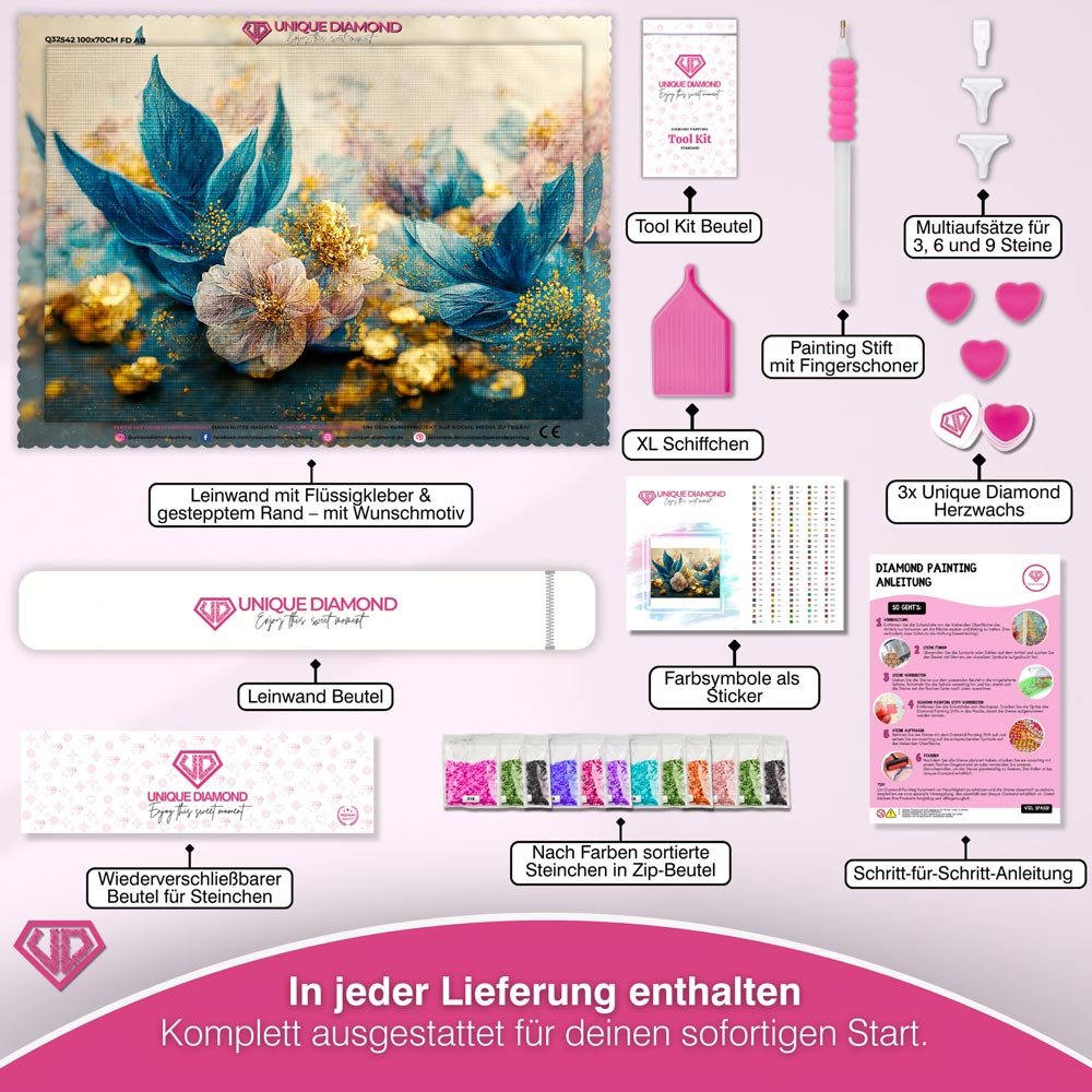 5D Diamond Painting – Blaue Blumen Unique-Diamond