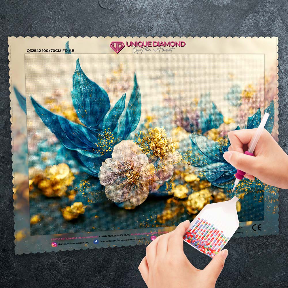 5D Diamond Painting – Blaue Blumen Unique-Diamond