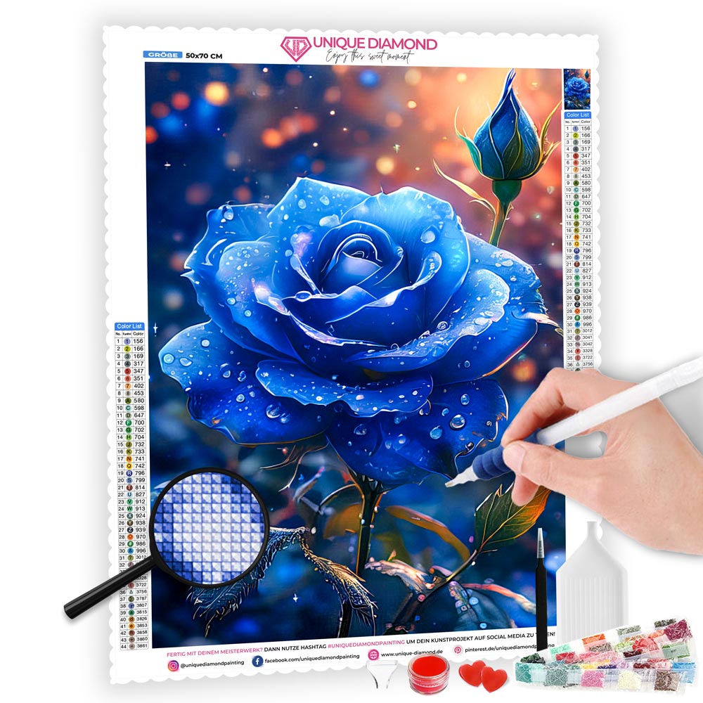 5D Diamond Painting AB Steine Blaue Rose, Unique-Diamond