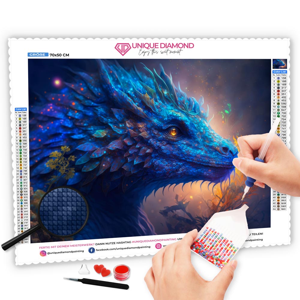 5D Diamond Painting AB Steine Blauer Drache, Unique-Diamond