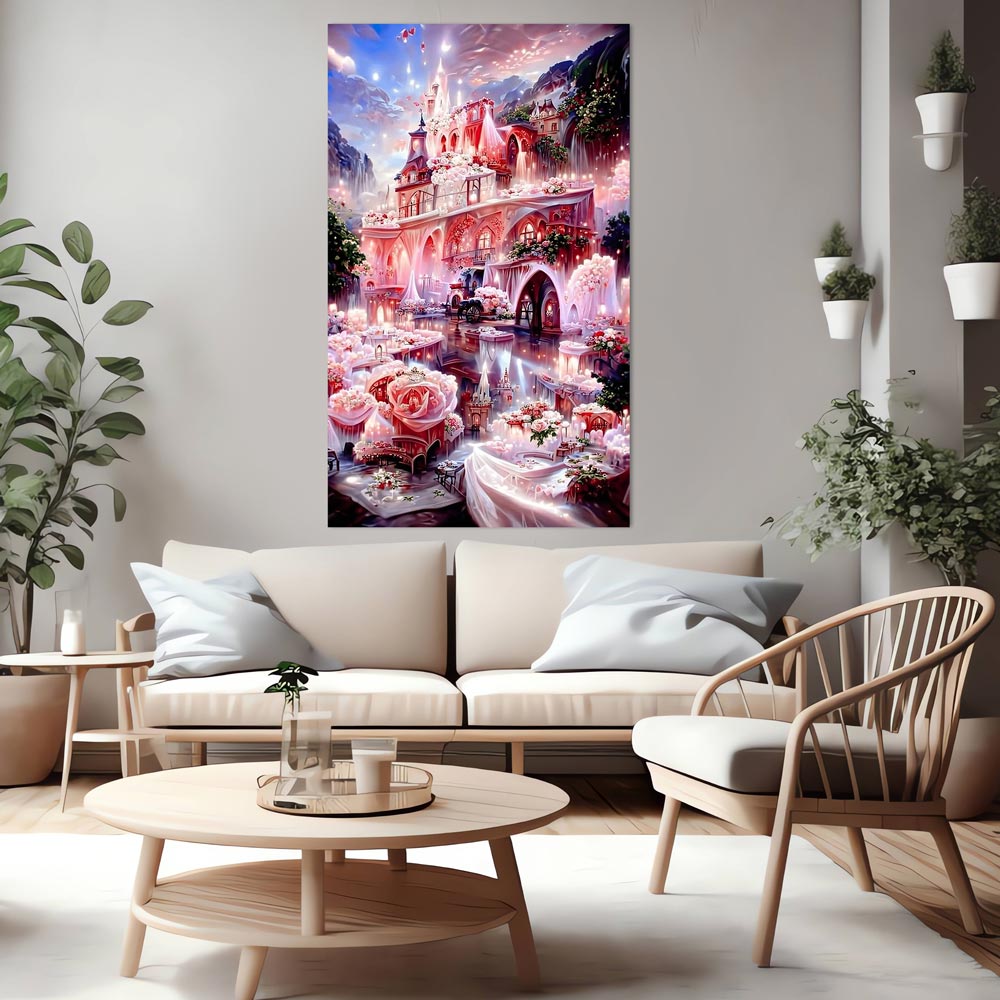 5D Diamond Painting XXL AB Steine Rosa Märchenschloss, Unique-Diamond