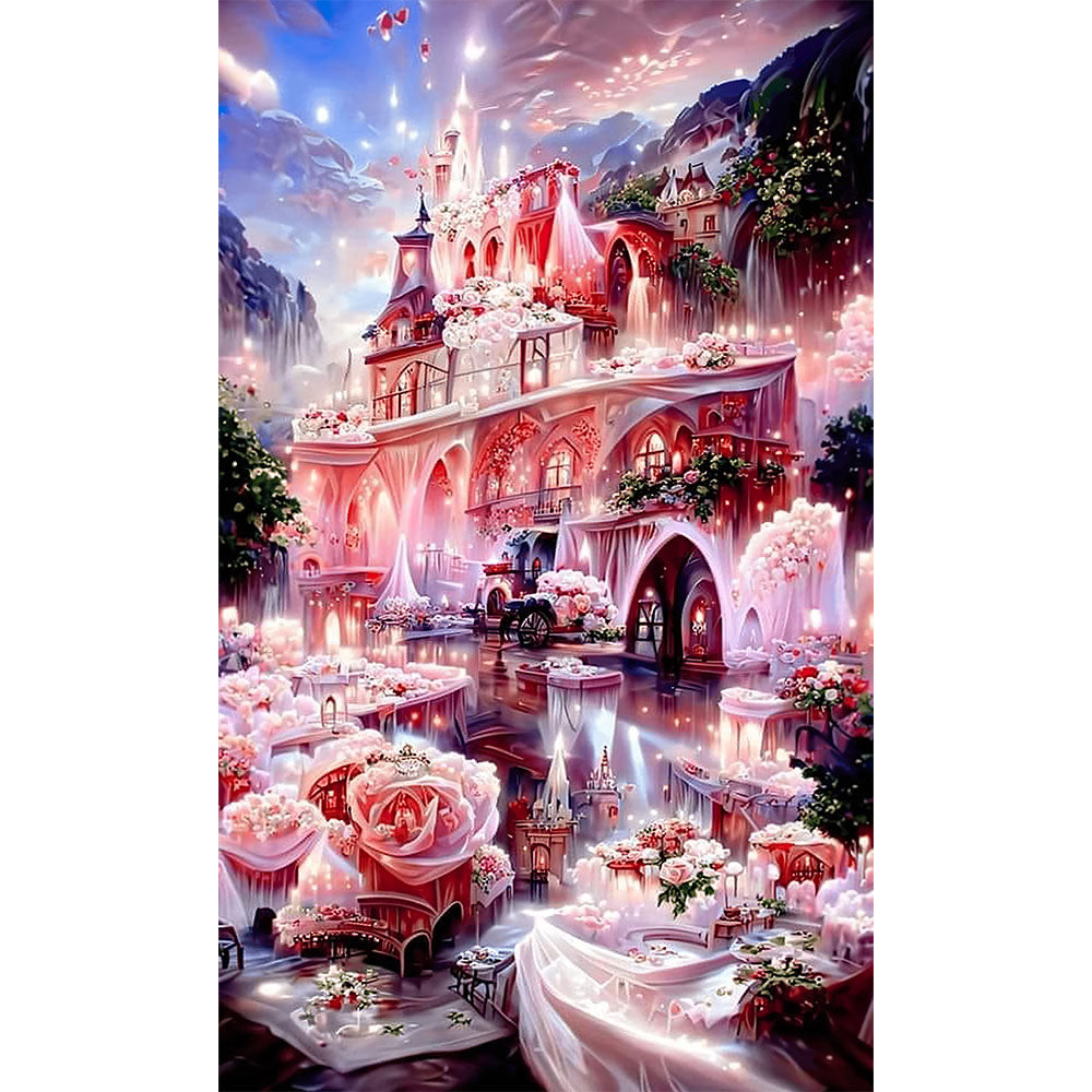 5D Diamond Painting XXL AB Steine Rosa Märchenschloss, Unique-Diamond