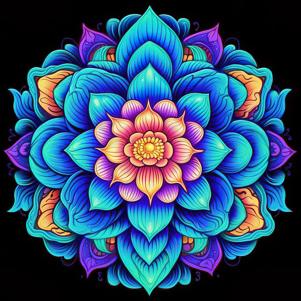 5D Diamond Painting AB Steine Blaue Mandala Blume, Unique-Diamond