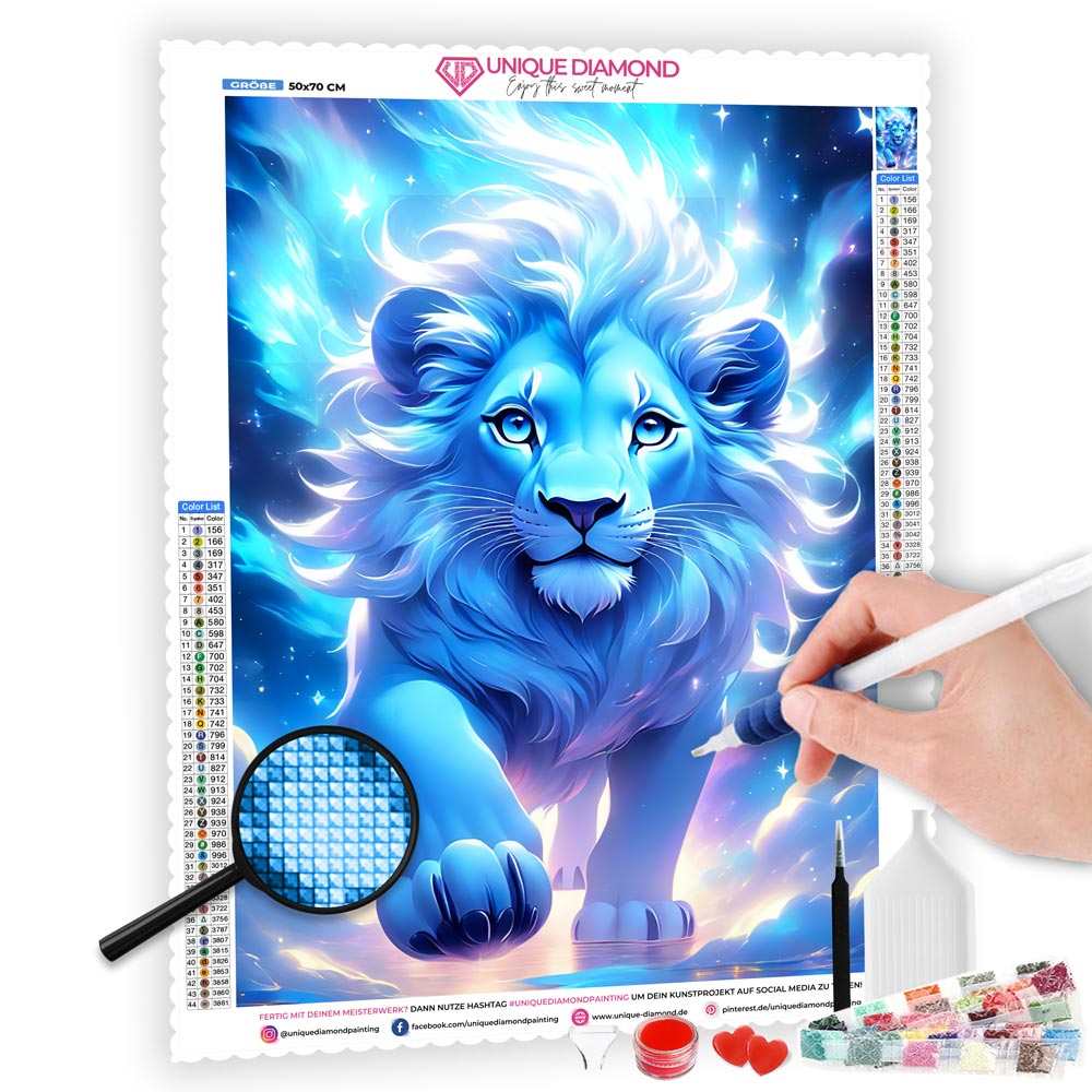 5D Diamond Painting AB Steine Blue Lion, Unique-Diamond