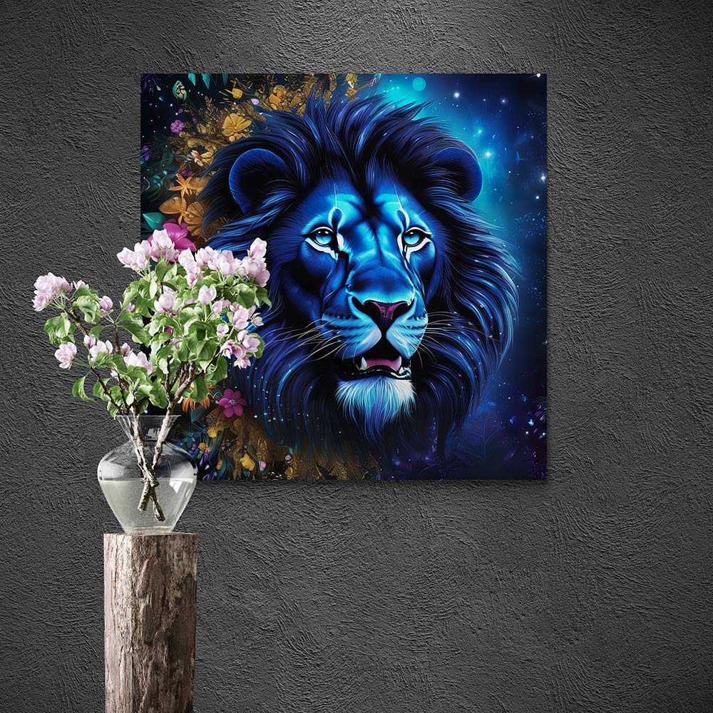 5D Diamond Painting AB Steine Blue Lion With Flowers, Unique-Diamond