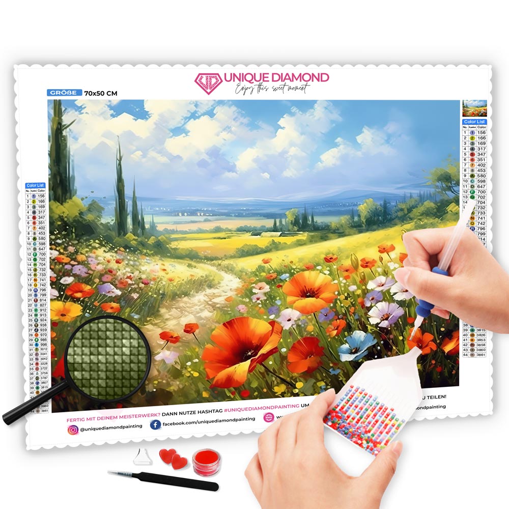 5D Diamond Painting AB Steine Blumen Landschaft, Unique-Diamond