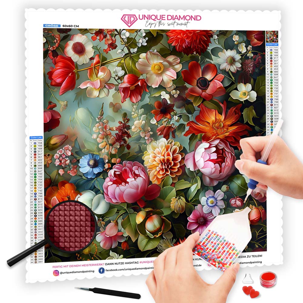 5D Diamond Painting AB Steine Blumenbad mit 100 Farben, Unique-Diamond-