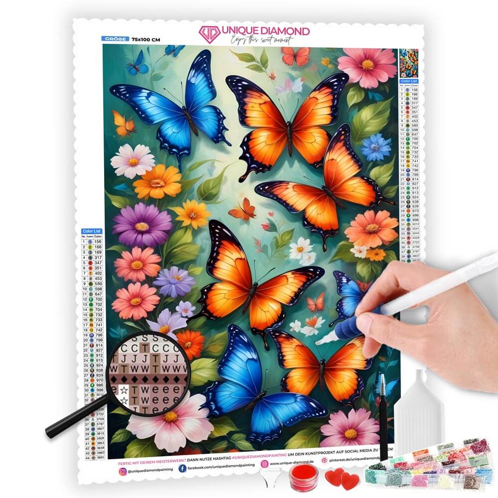 5D Diamond Painting AB Steine Butterfly Symphony mit 100 Farben, Unique-Diamond