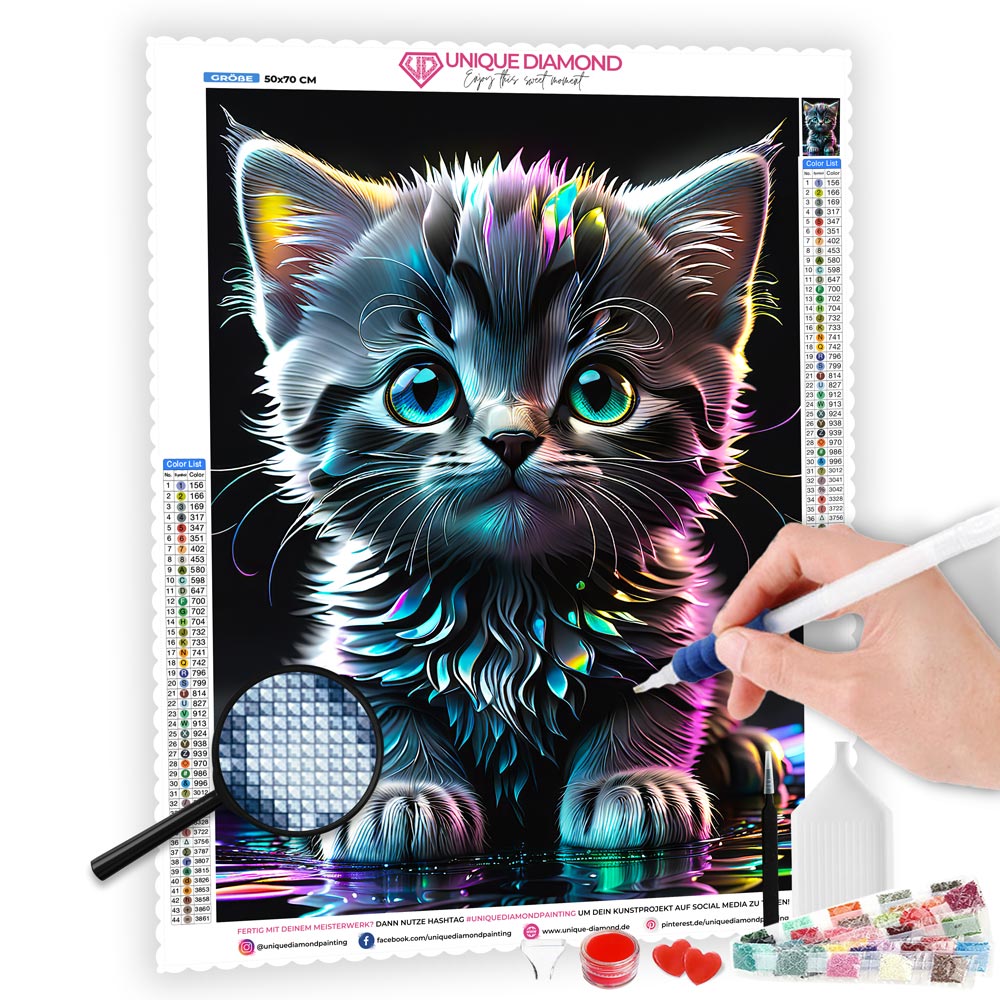 5D Diamond Painting AB Steine Cat mit 100 Farben | Unique-Diamond