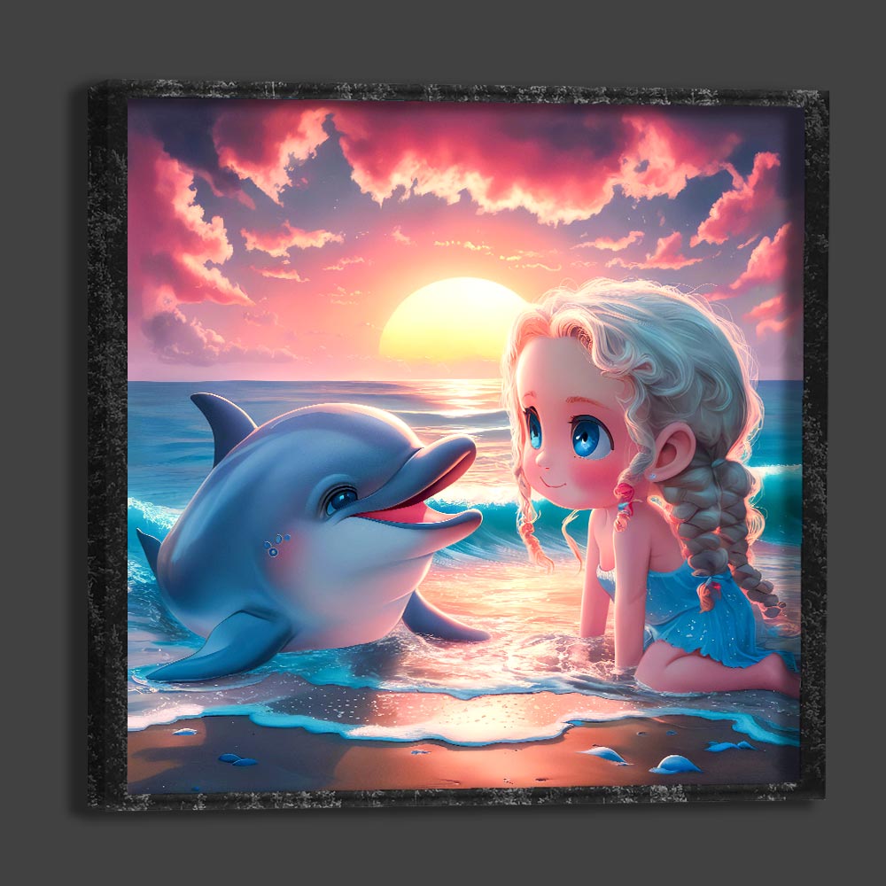 5D Diamond Painting AB Steine Child With Dolphin, Unique-Diamond