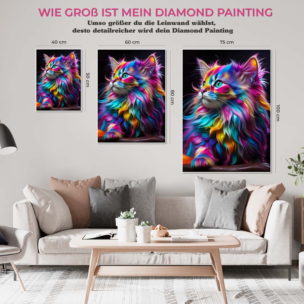 5D Diamond Painting AB Steine Colorful Cat mit 100 Farben, Unique-Diamond