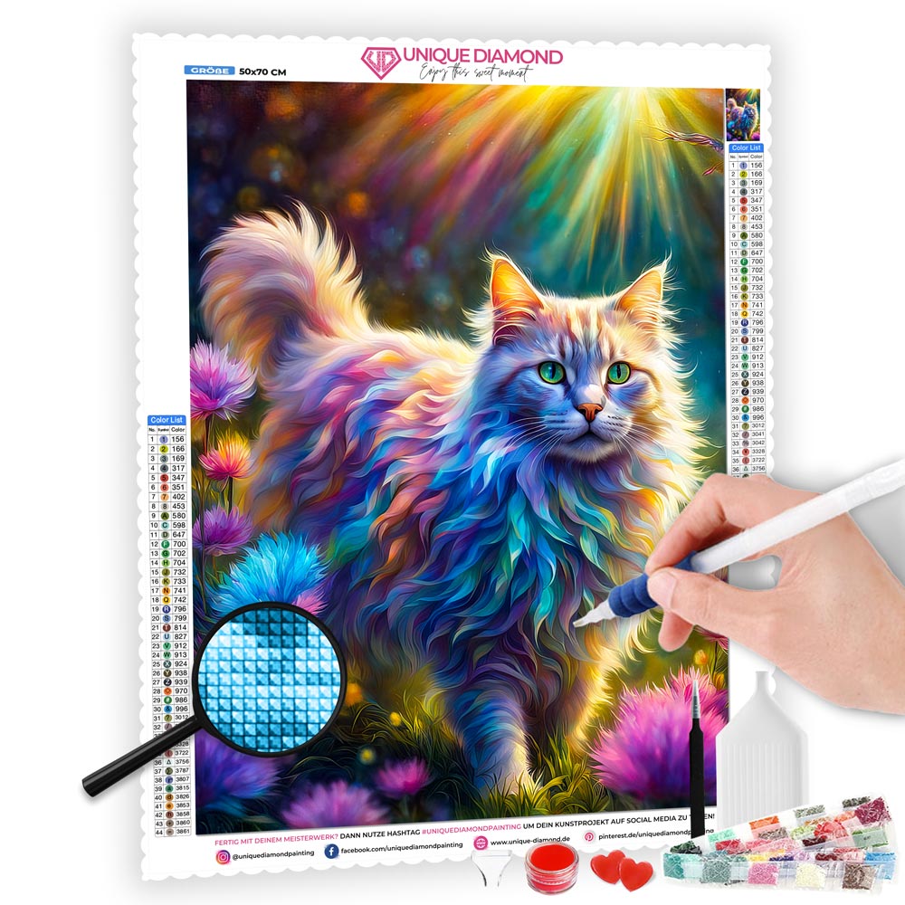 5D Diamond Painting AB Steine Colorful Cat, Unique-Diamond