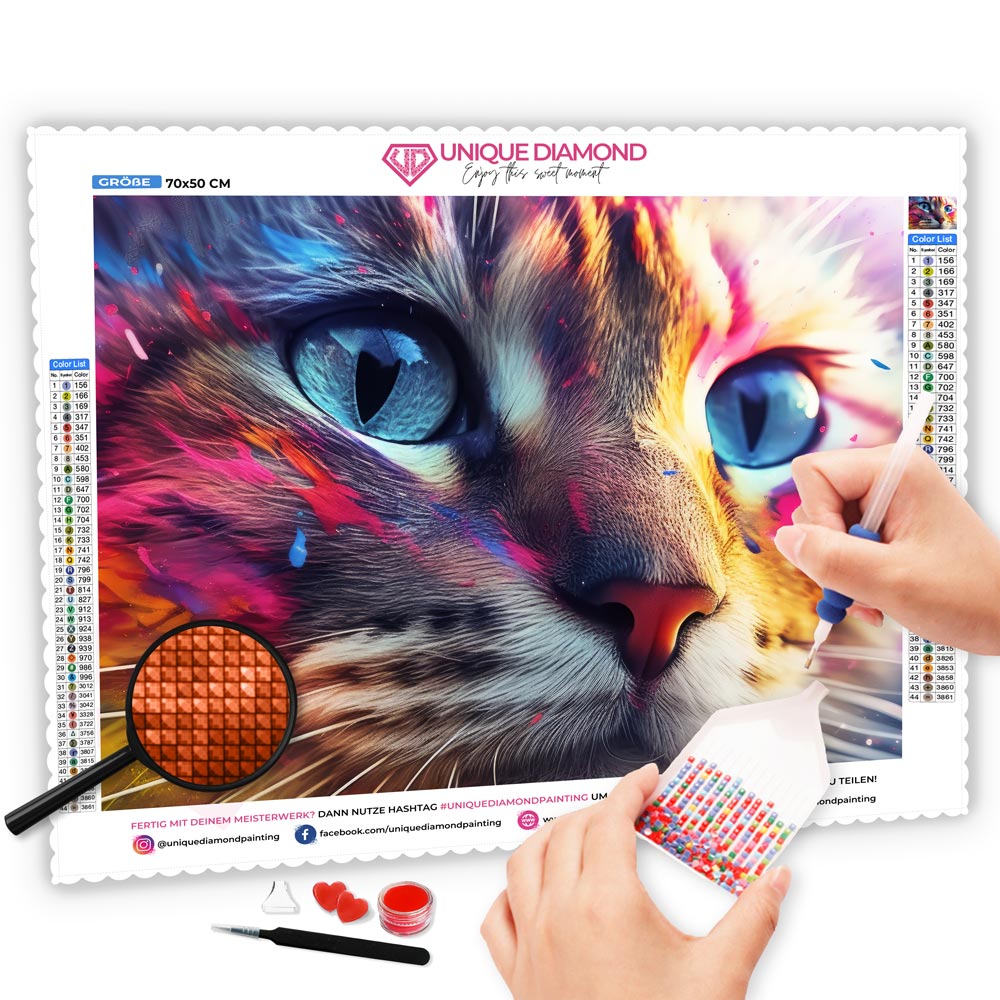 5D Diamond Painting AB Steine Colorful Cat, Unique-Diamond