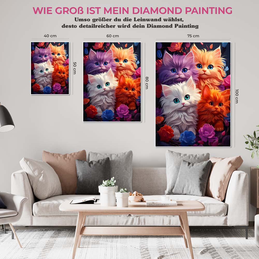 5D Diamond Painting AB Steine Colorful Cats, Unique-Diamond