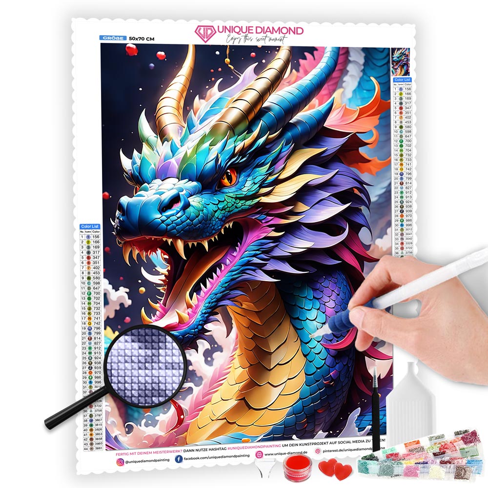 5D Diamond Painting AB Steine Colorful Dragon, Unique-Diamond