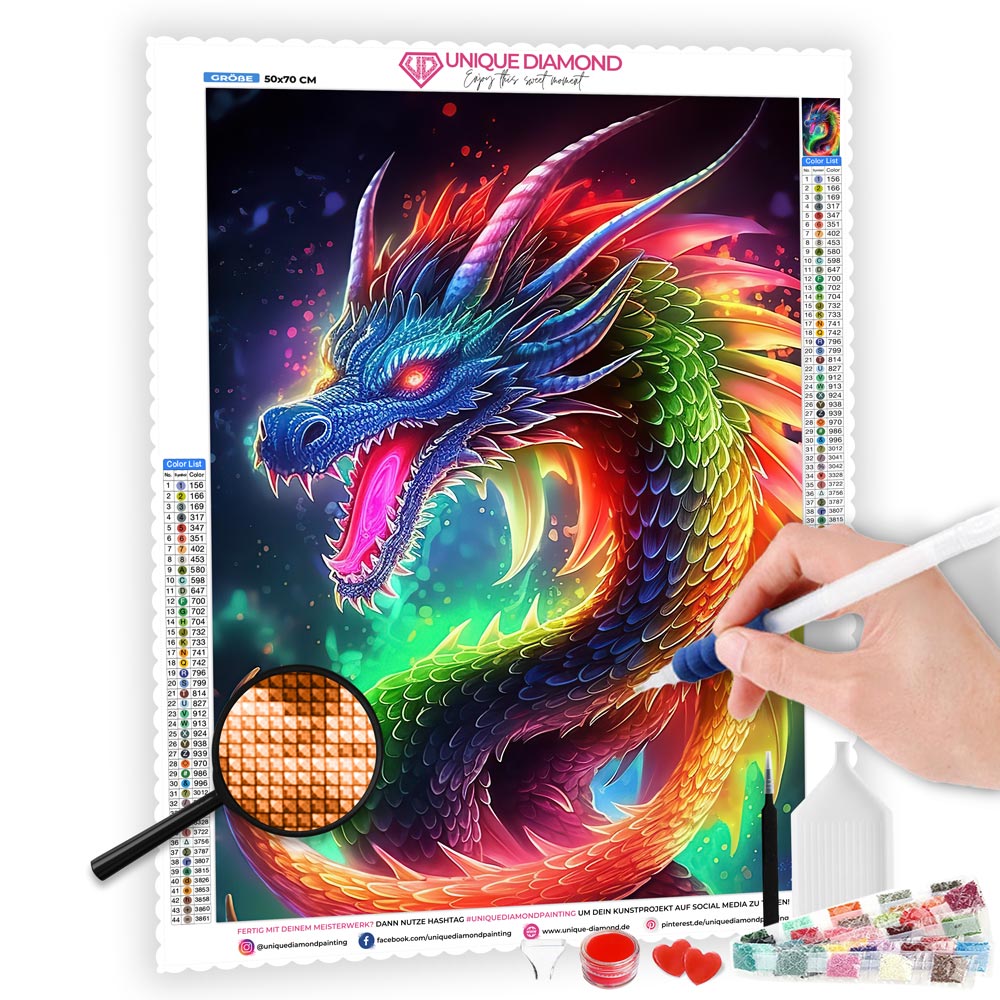 5D Diamond Painting AB Steine Colorful Dragon, Unique-Diamond