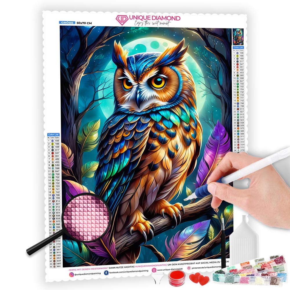 5D Diamond Painting AB Steine Colorful Owl, Unique-Diamond