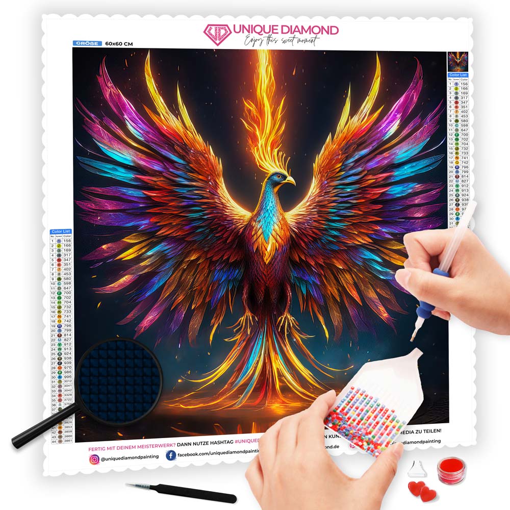 5D Diamond Painting AB Steine Colorful Phoenix, Unique-Diamond