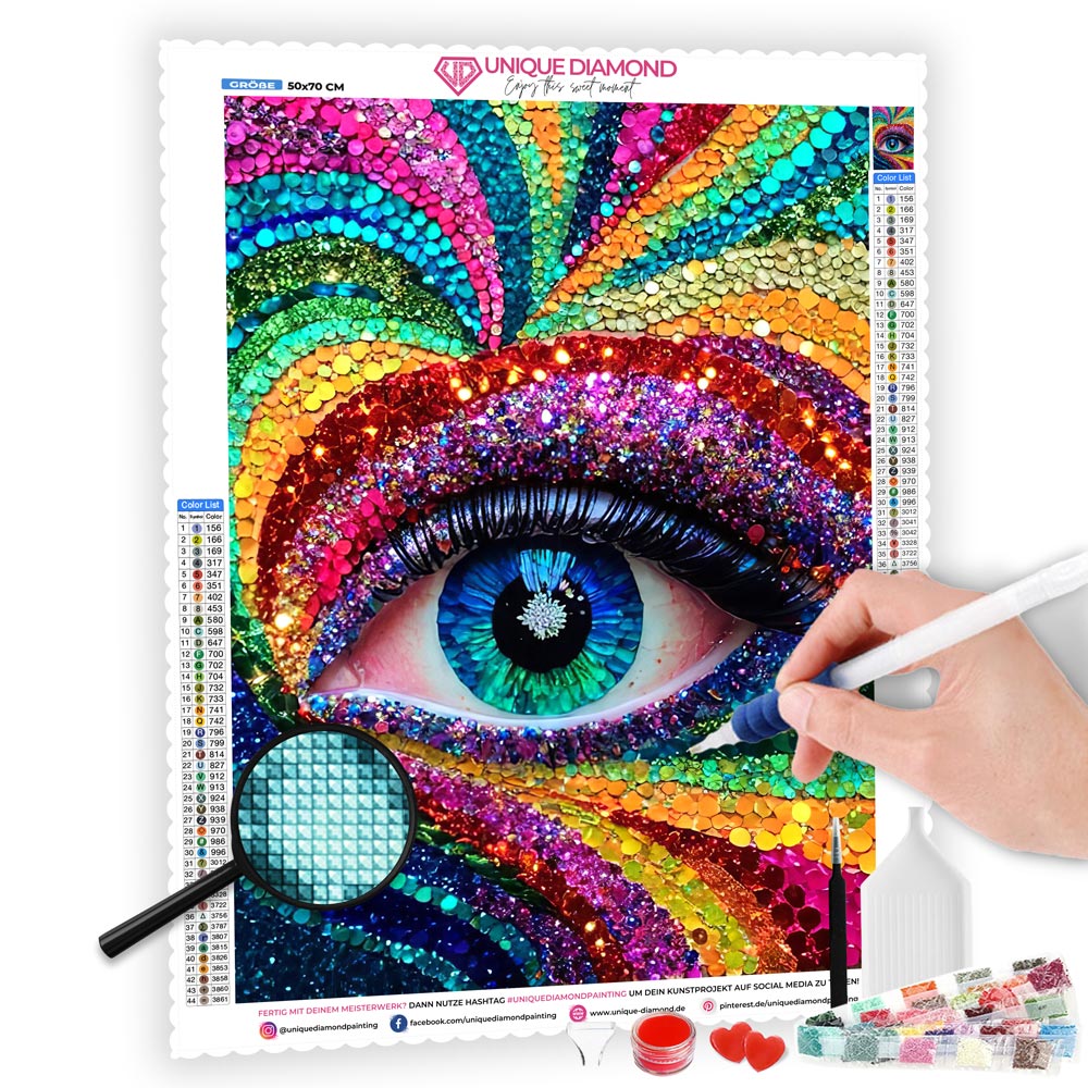 5D Diamond Painting AB Steine Colourful Eye mit 100 Farben, Unique-Diamond