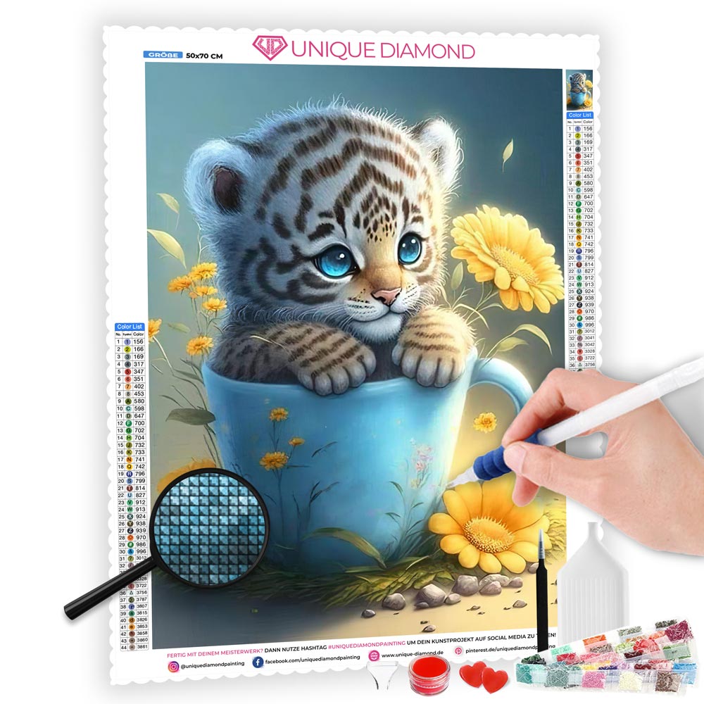 5D Diamond Painting AB Steine Cup Baby Tiger, Unique-Diamond