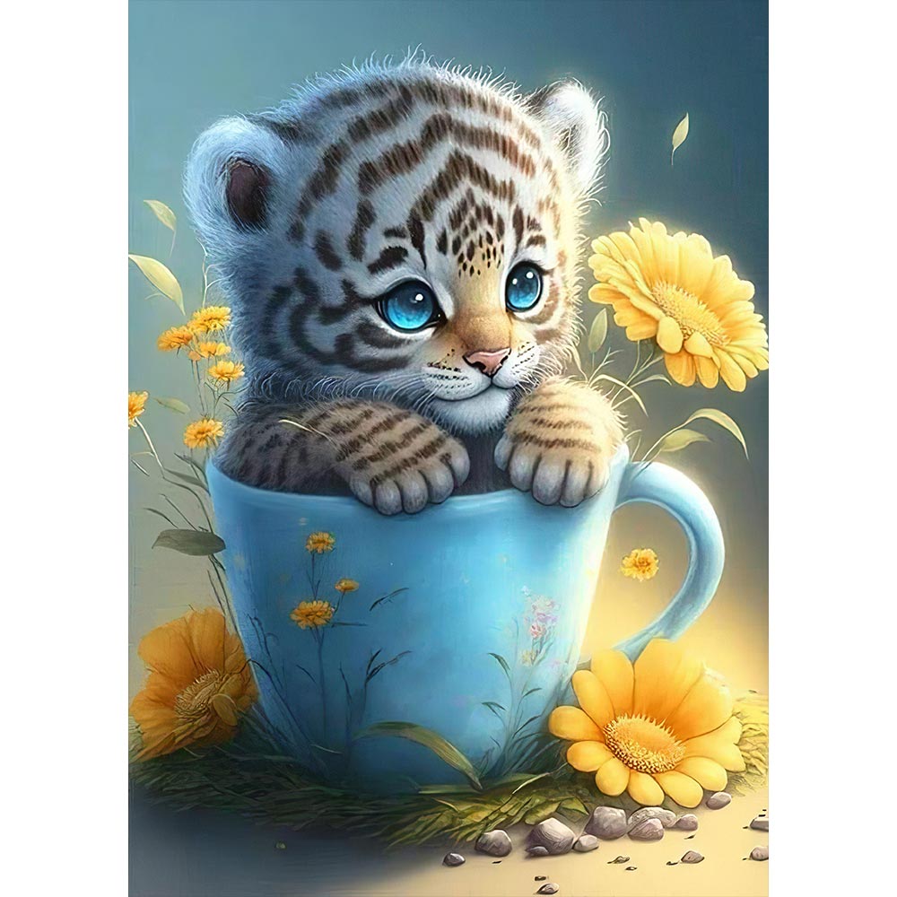 5D Diamond Painting AB Steine Cup Baby Tiger, Unique-Diamond