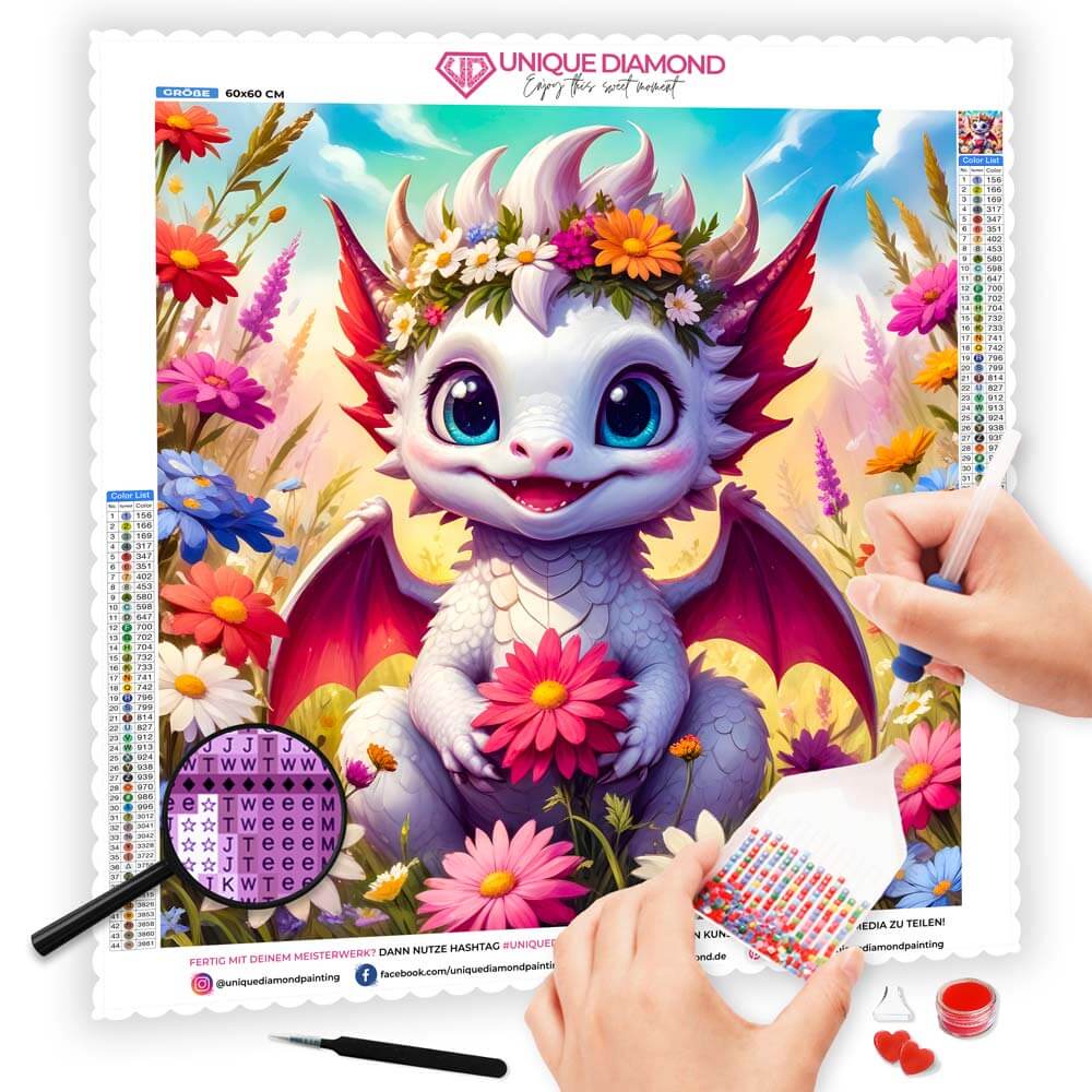 5D Diamond Painting AB Steine Cute Dragon mit 100 Farben, Unique-Diamond